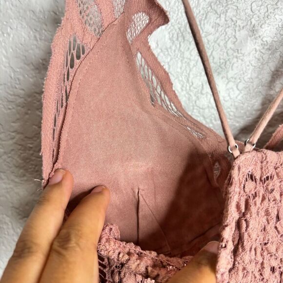 Free People One Movement Rose Pink Adella Lace Ruffle Tiered Slip Dress SMall - Picture 9 of 13